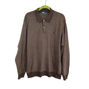 Polo Ralph Lauren Sweater Men L Brown Wool Pullover Preppy Luxury Embroidery 80s